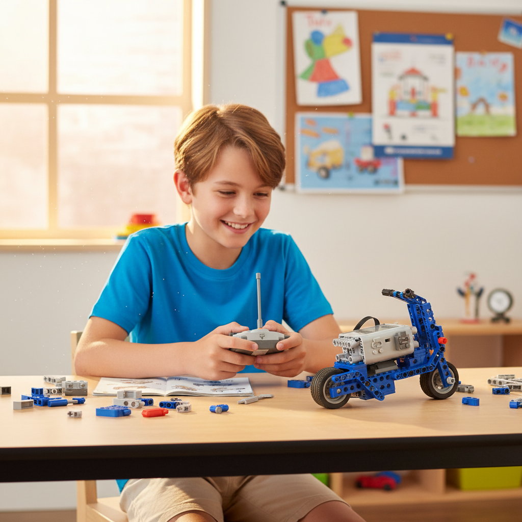 Barn leker med motorcykel-robot