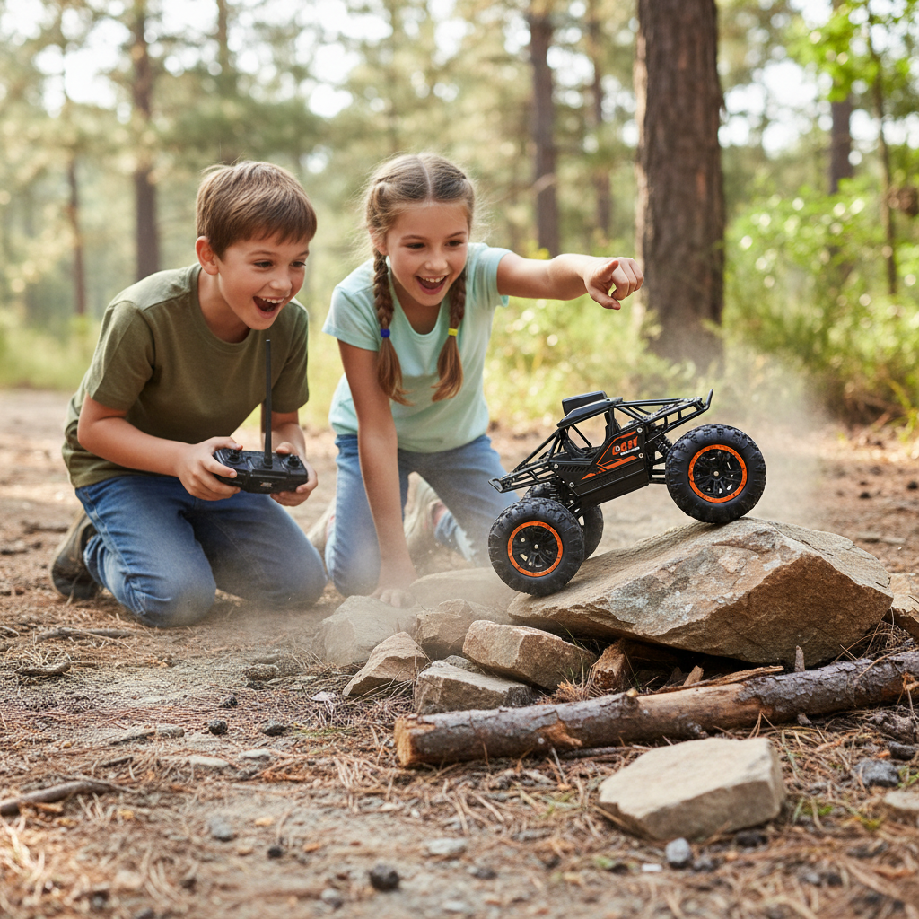Barn tittar på RC-bil